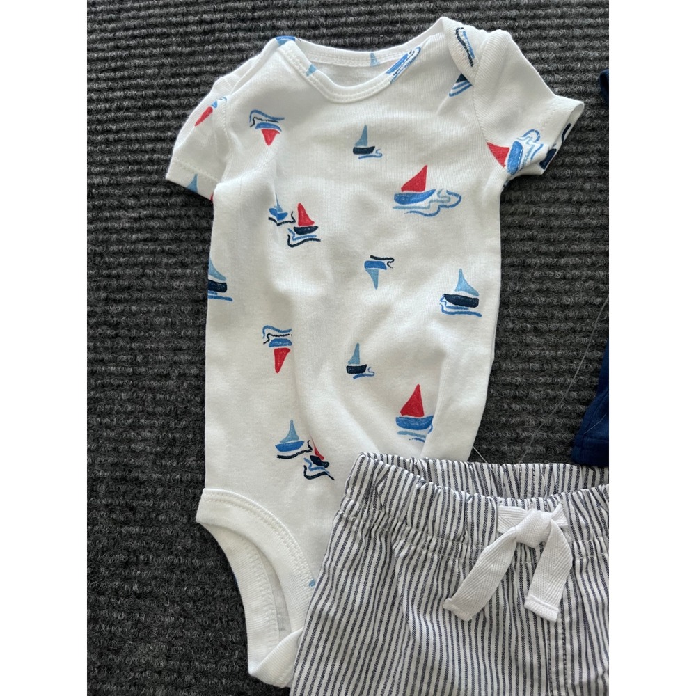 Carters Just One You Newborn Boys 3pc Nautical Sailboat Set Preppy Blue White - Picture 2 of 8